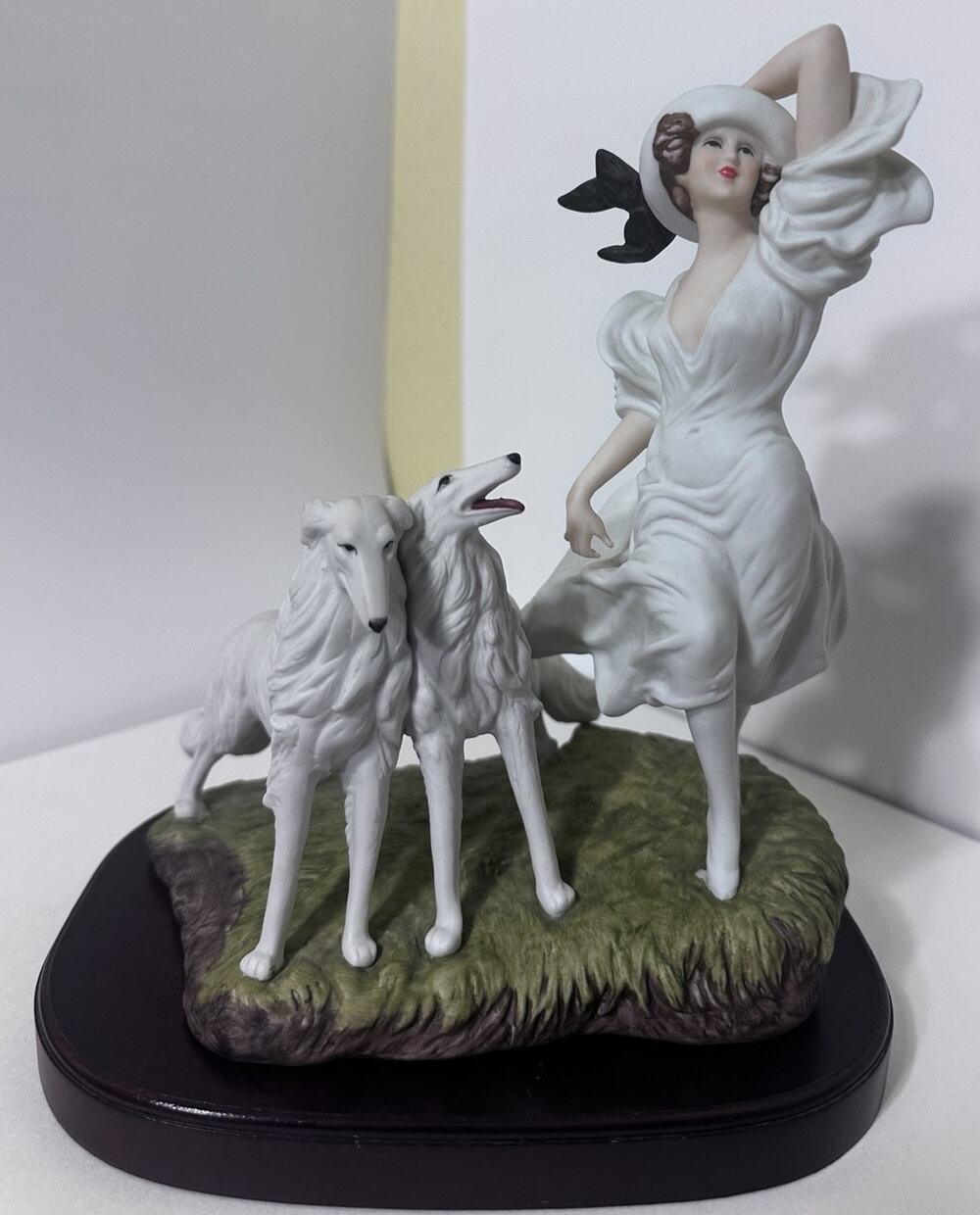 BORZOI & LADY ICART ART DECO dog figurine #254 Missing Leash Includes Base